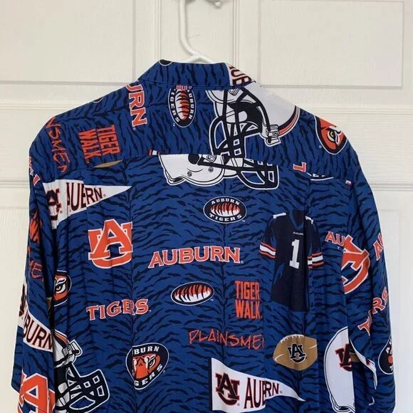 Reyn Spooner Auburn Tigers Men’s Medium Blue Football Hawaiian Button Shirt